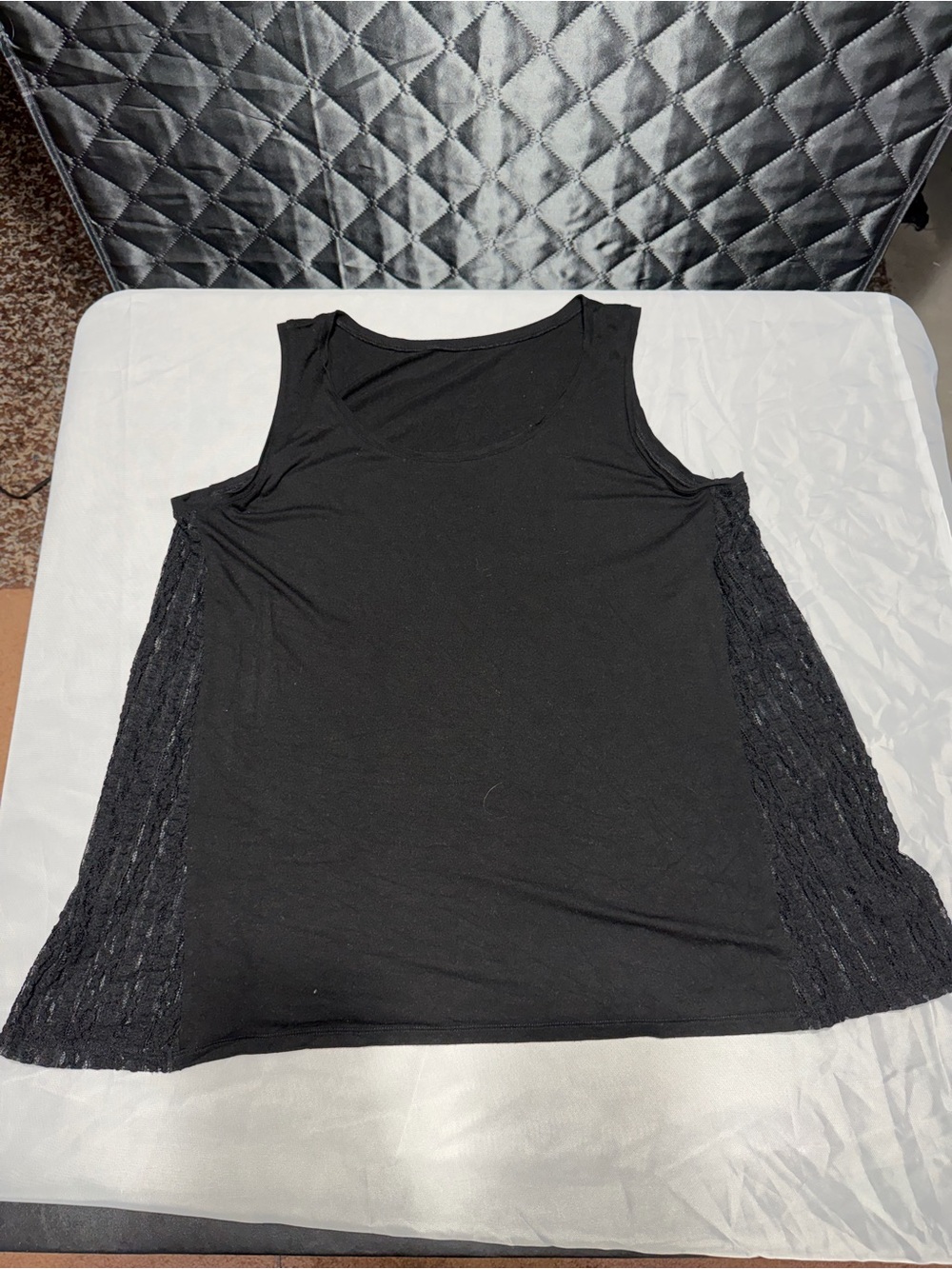 Flowy Black Sleeveless Tank with Lace‎ Side Panels
